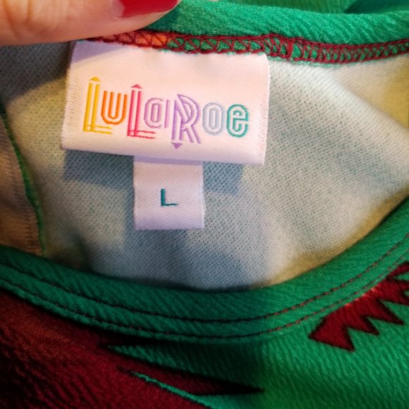 Lularoe Aqua Amelia Midi Fit Flare Short Sleeve Dress Turquoise Aztec Southwest - Picture 3 of 5